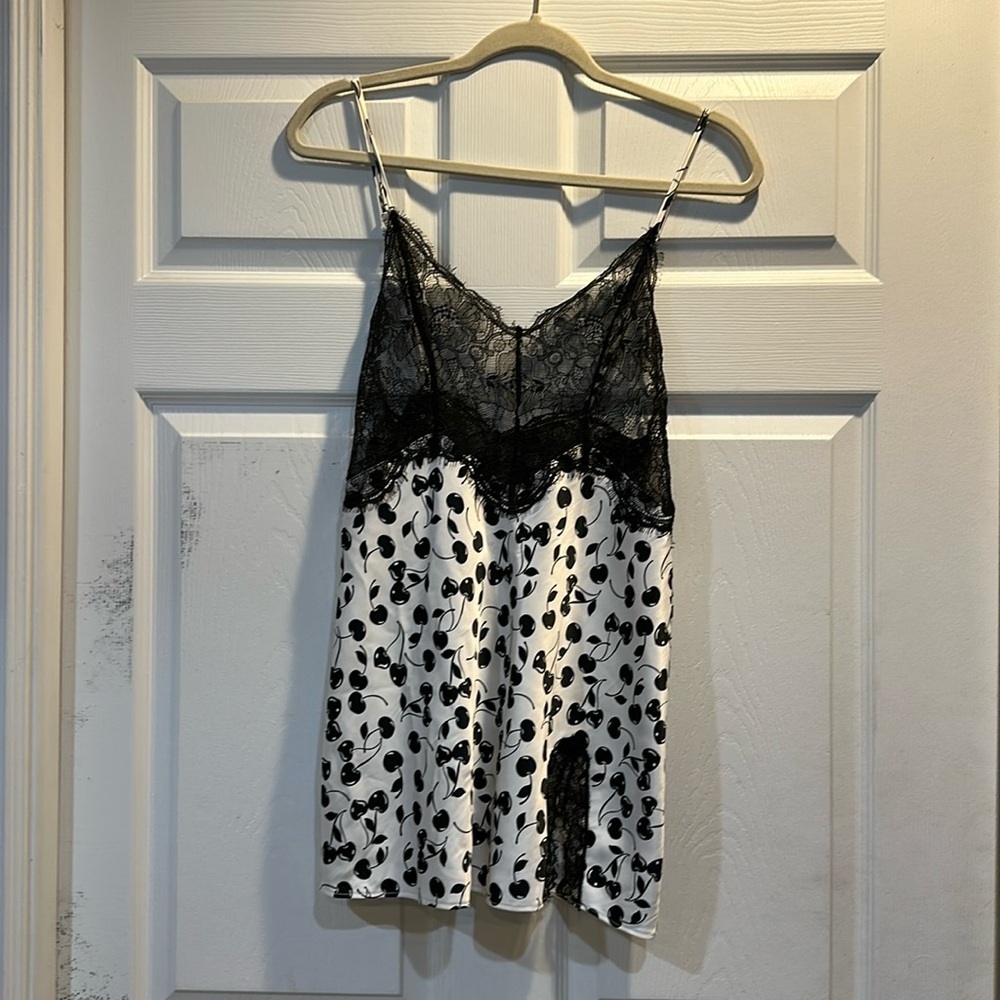 Victoria’s Secret Very Sexy Cherry Print Lace Trim Satin Slip Dress XS